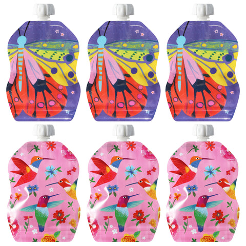 SnakPack Reusable Food Pouch - 6 CT | 8 oz, FlutterBug